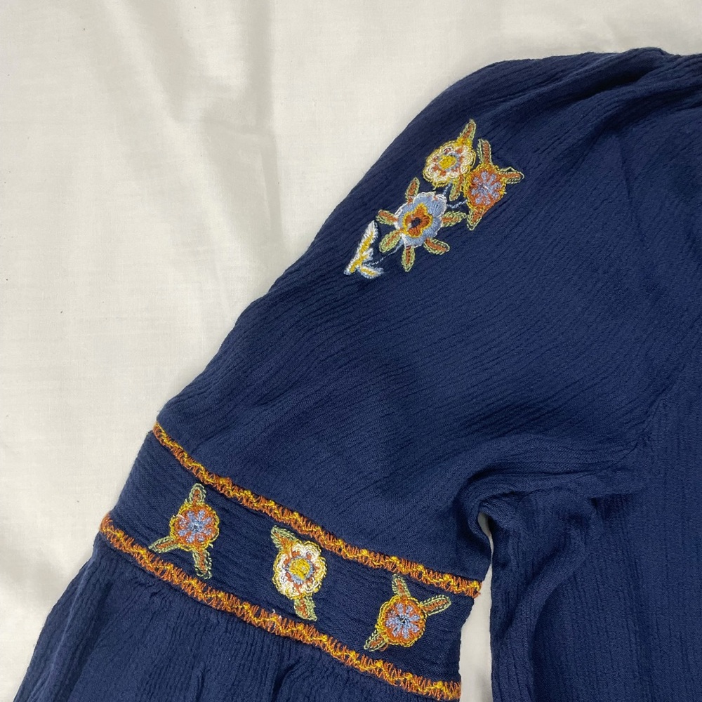 FOREVER 21 Boho Embroidered Peasant Blouse with Tassels, Small - Picture 4 of 5